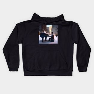 A Pianist Performing On The Streets Of Chicago USA In Winter Kids Hoodie